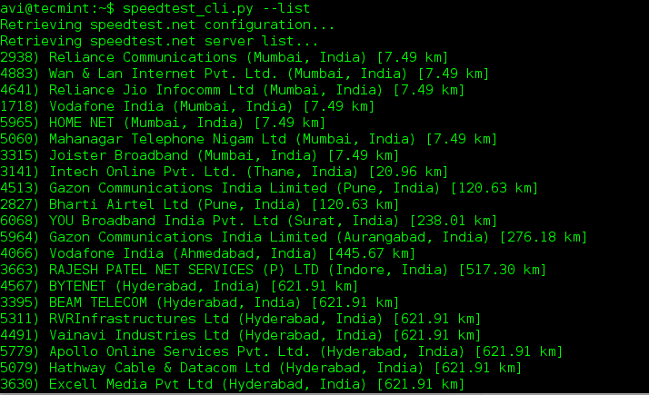 Check Speedtest.net Servers