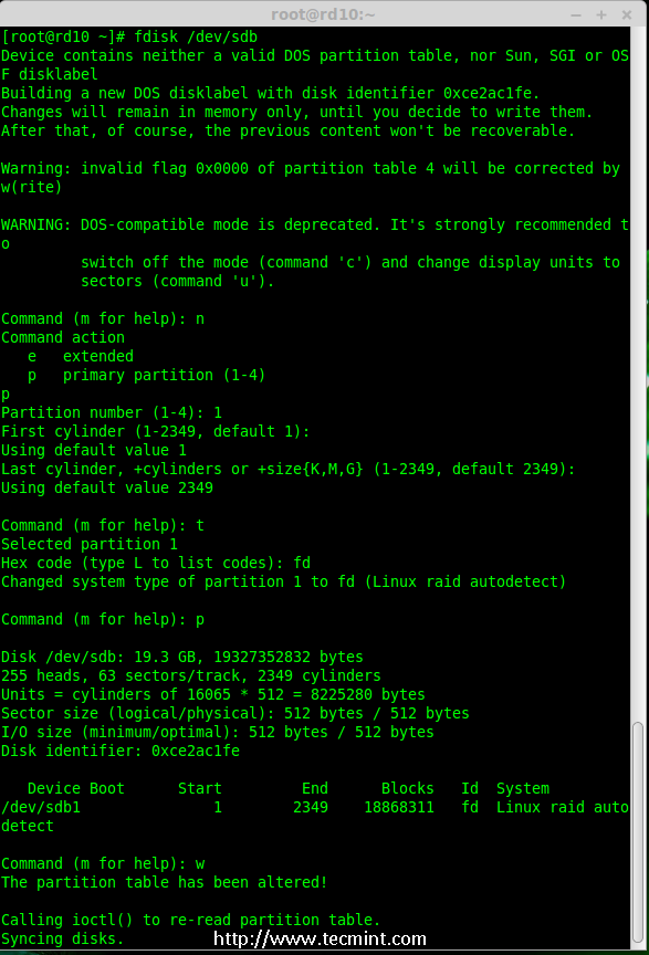 Disk sdb Partition