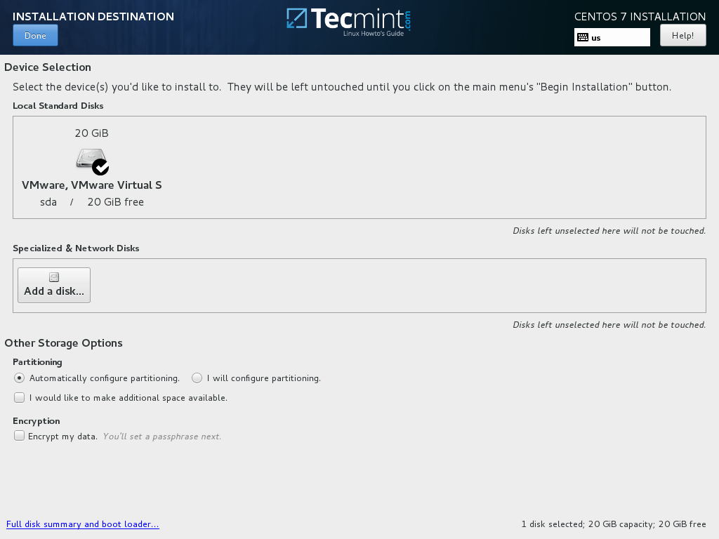 Select CentOS 7.3 Installation Destination