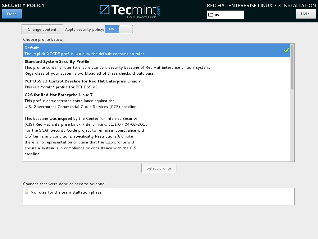 Apply Security Policy for RHEL 7.3