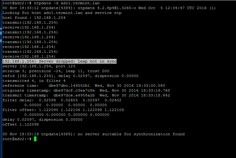 NTP Server Dropped Leap Not in Sync