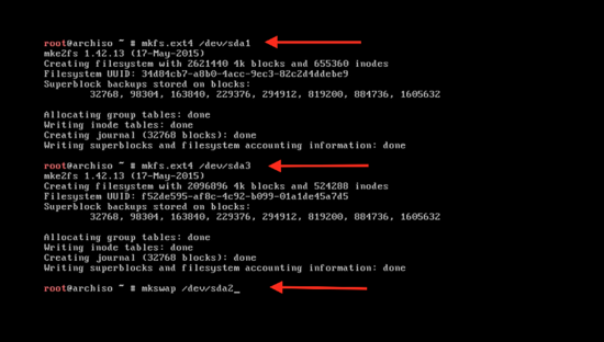 Format the swap partition with mkswap