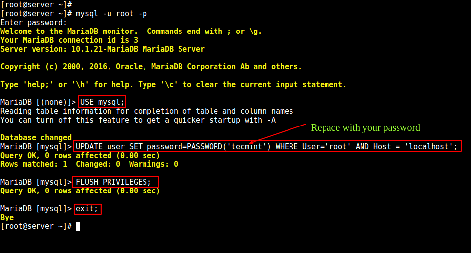 Change MySQL/MariaDB Root Password