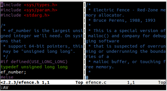 Vim.a vertical split screen