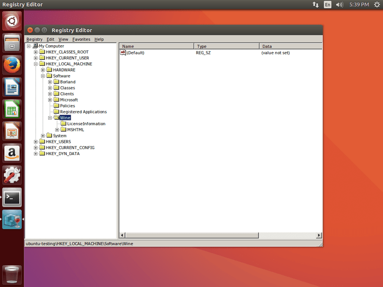 WINE regedit