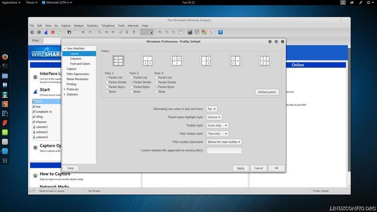 Wireshark's layout configuration