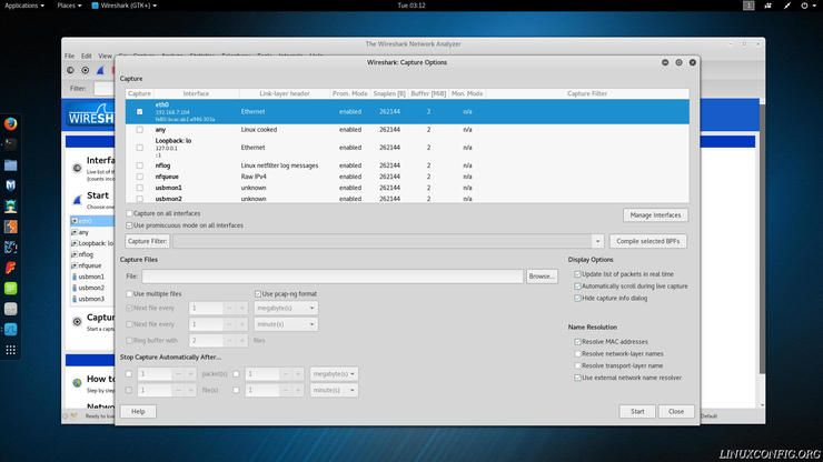 Wireshark's capture configuration