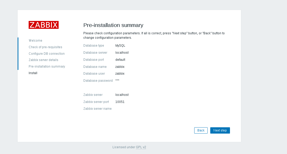 Zabbix pre-installation details