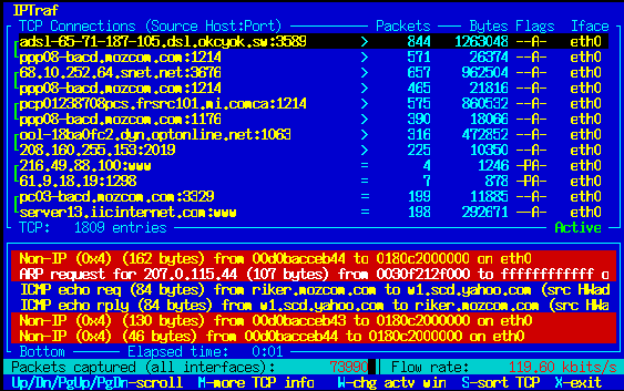 iptraf monitoring tool for linux