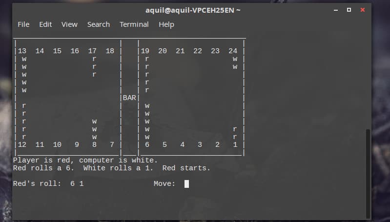 Linux 终端上的双陆棋