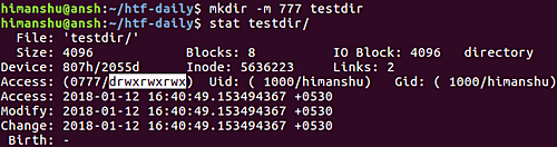 mkdir -m command option