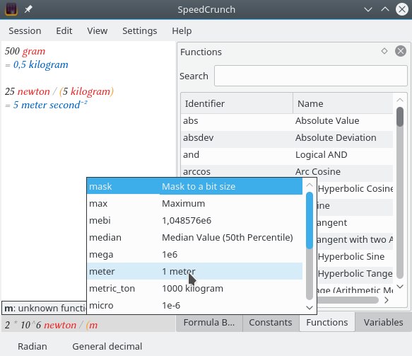 SpeedCrunch graphical interface