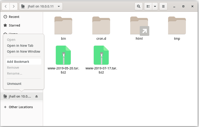 GNOME file manager - adding bookmark