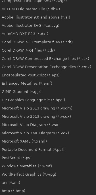 可用的 Inkscape 文件格式