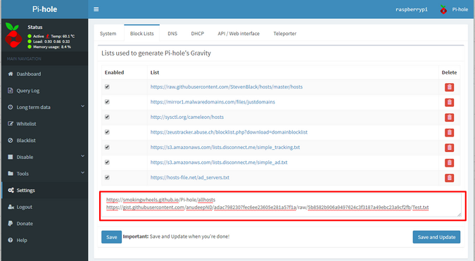 Pi-hole admin dashboard