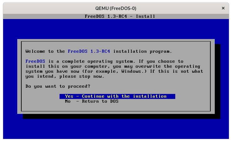 Installing FreeDOS 1.3 RC4