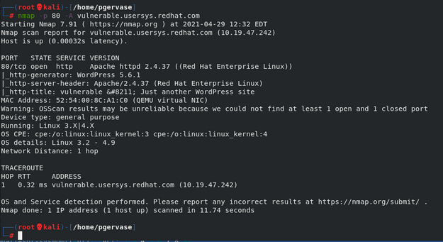 Nmap scan of port 80