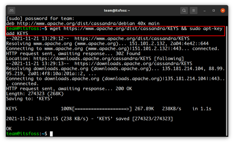 Add Apache Cassandra repository key