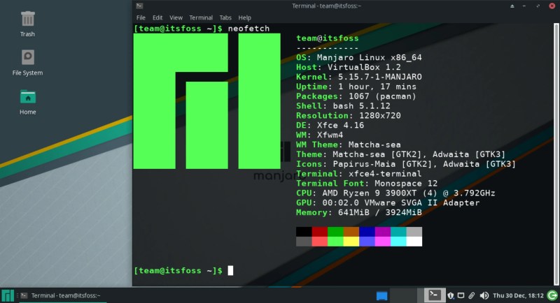 Manjaro 的强制 neftech 截图