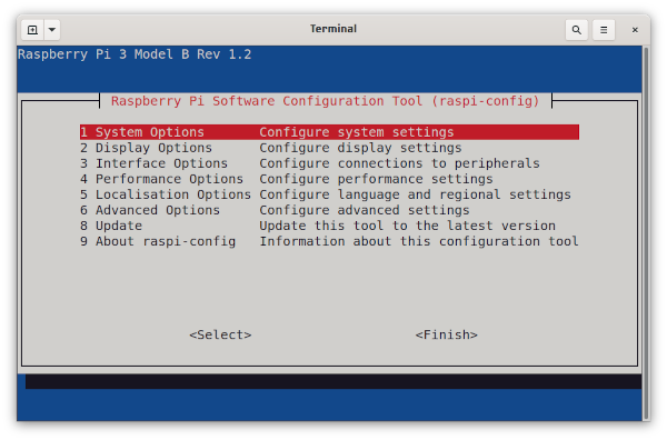 Raspberry Pi config main window