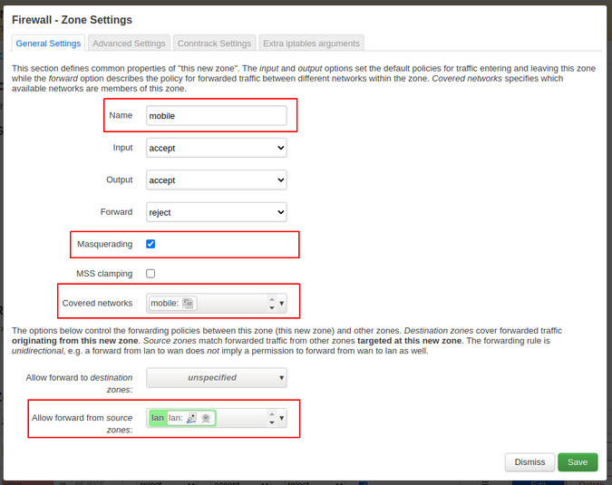 Firewall zone settings