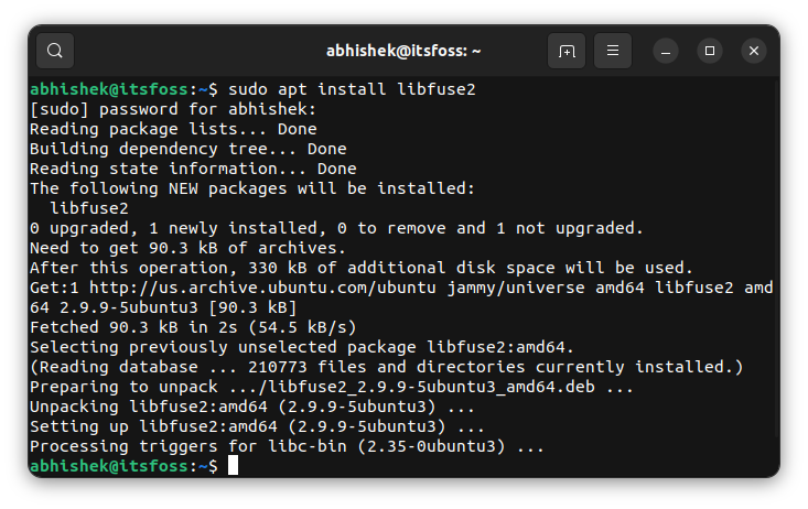 Install libfuse2 in Ubuntu