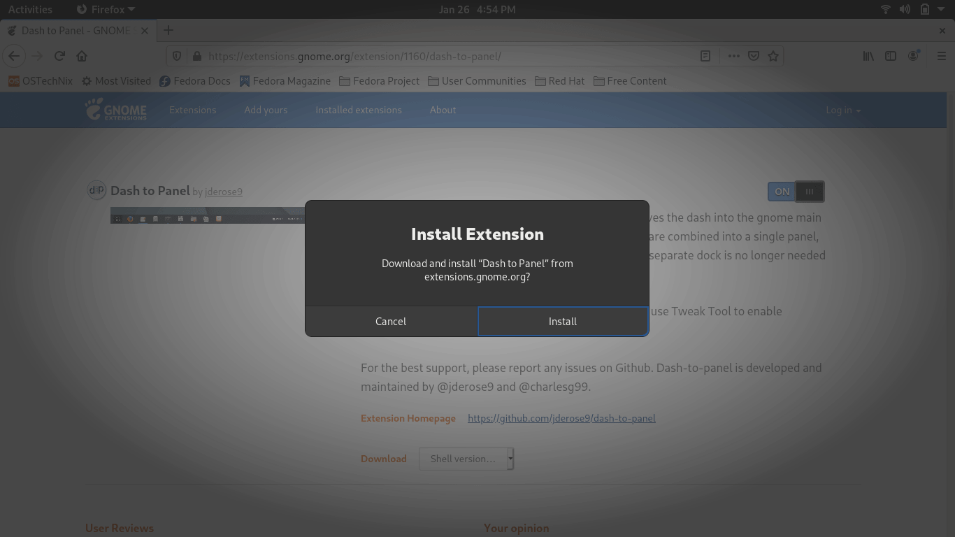 Install Dash to panel extension