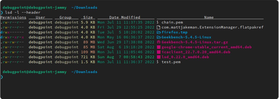 lsd command showing list of files