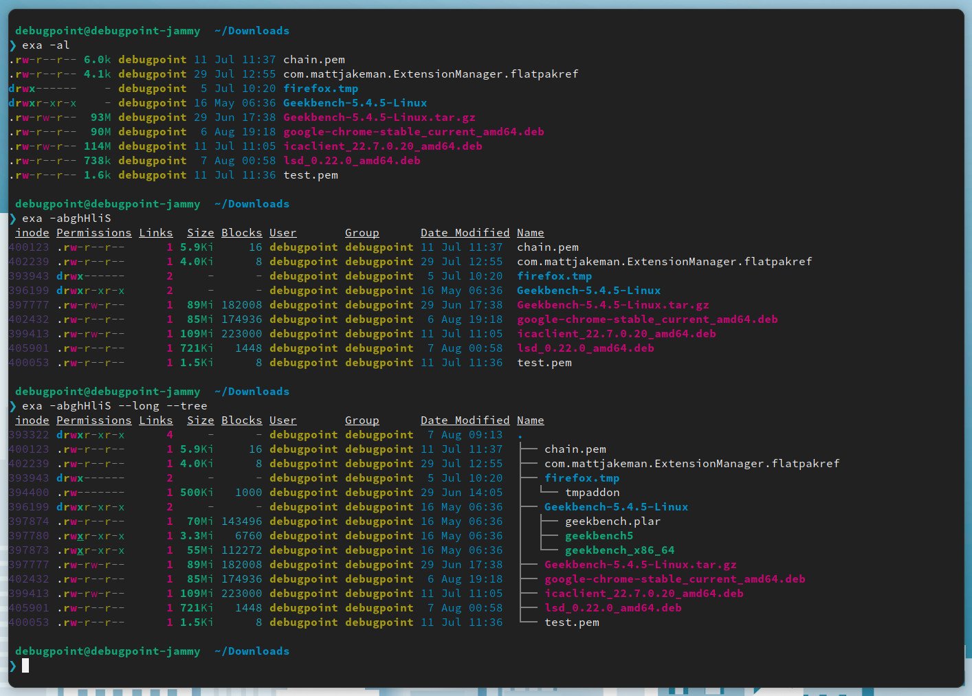 Various exa commands