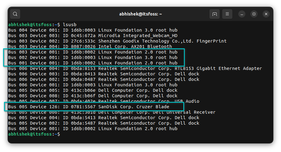 list usb with lsusb command linux