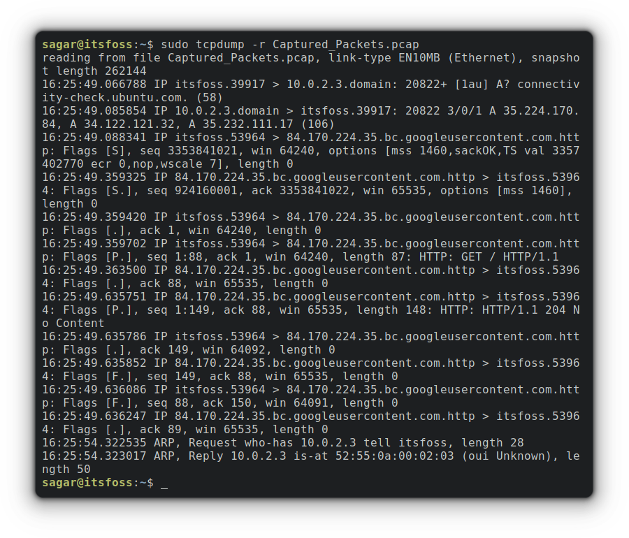 sudo tcpdump -r filename