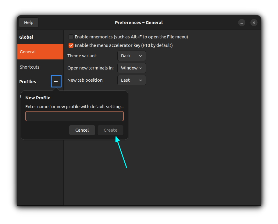 create new profile in gnome terminal