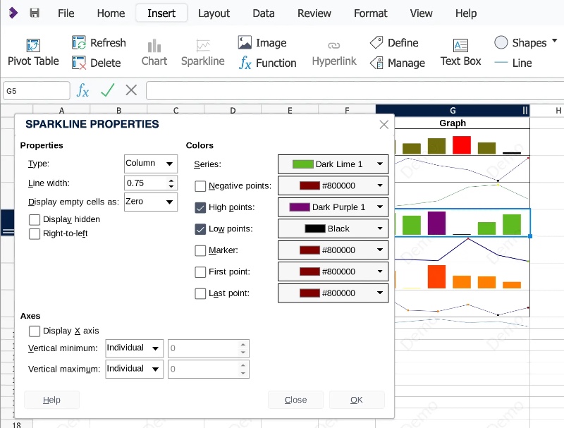 Customize the look of Sparklines.