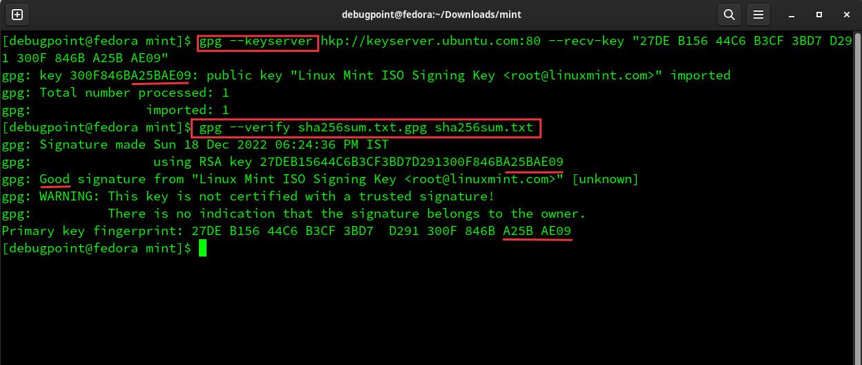 使用 gpg 密钥验证 ISO 文件