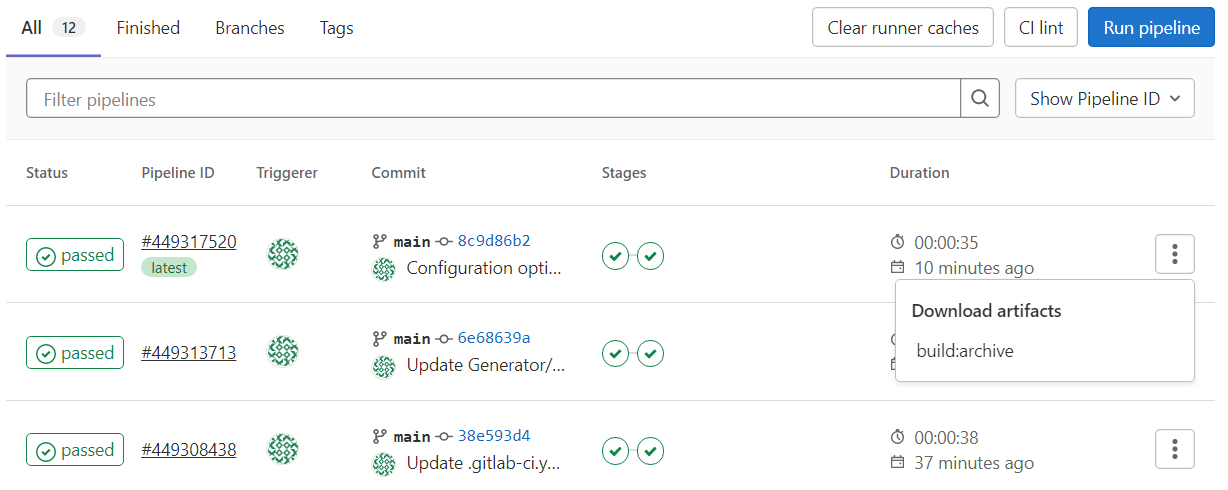 Pipeline artifacts